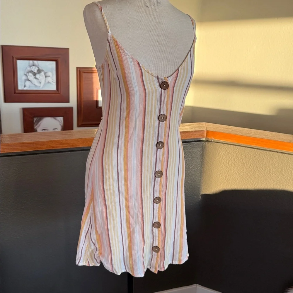 Billabong Striped Lightweight dress - Peach & Cream striped wood buttons small - Picture 1 of 8
